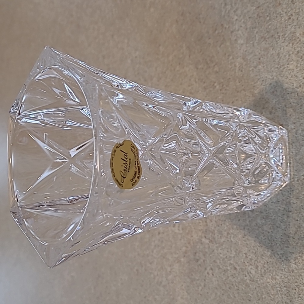 Vintage 80's Cristal d'Arques France Hexago al Crystal 5" Vase